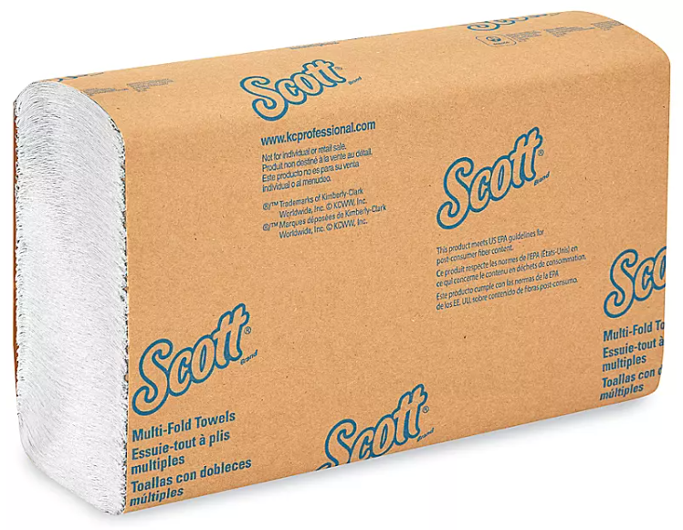 PAPER TOWELS, MULTIFOLD, WHITE, SCOTT, ECO-LOGO, 1-PLY, 250 SHEETS/PK, 16 PACKS/CT LARGE